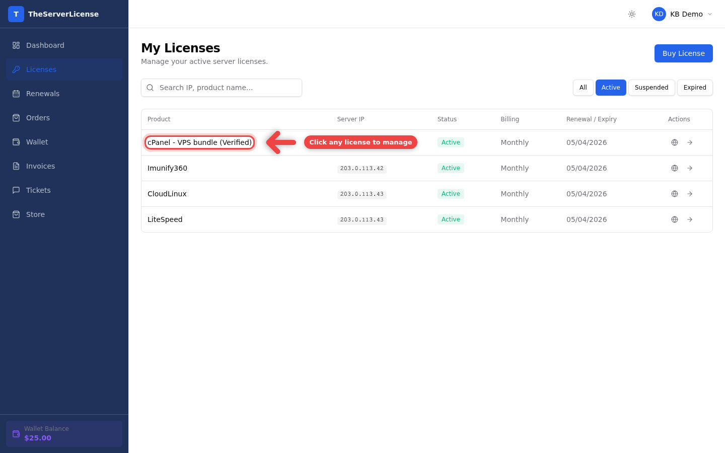 Licenses list